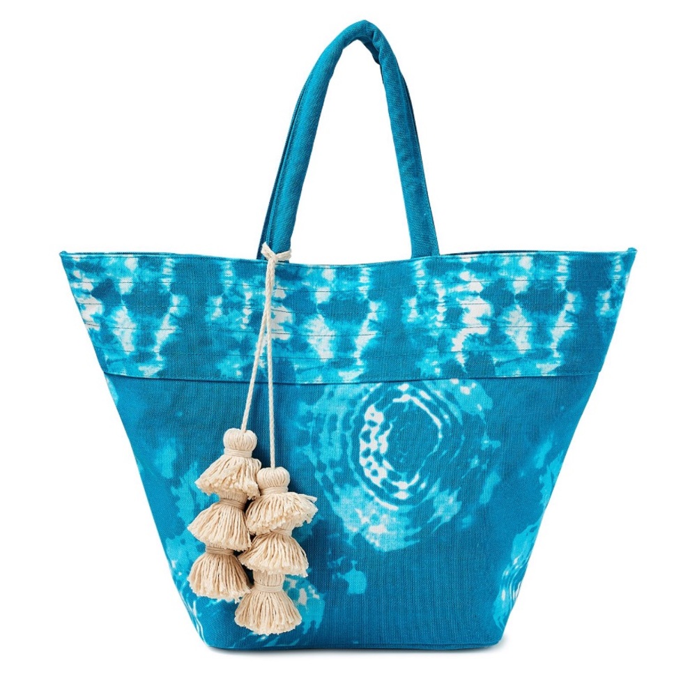 BLUE Large Tote Bag Tie Dye Print Tassles NWT